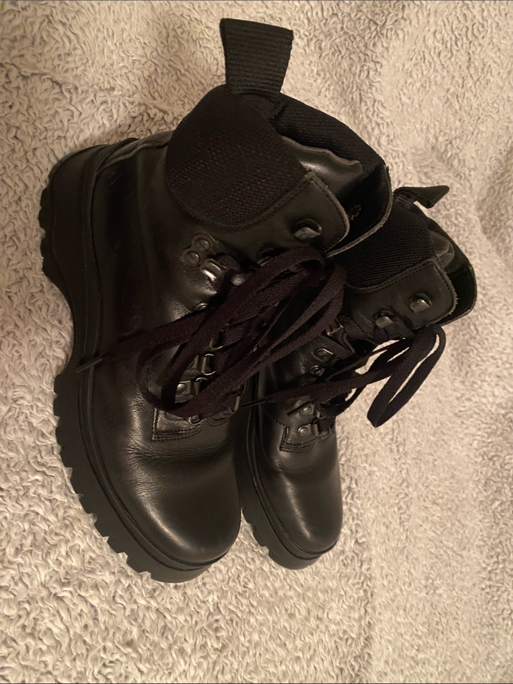 Prada  Black Leather Lace-Up Hiking Boots